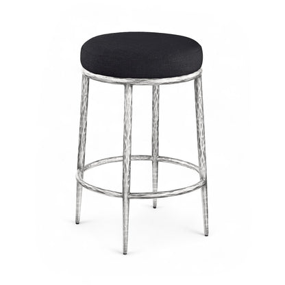 Ferro Black Linen Textured Performance Fabric Upholstered Counter Stool