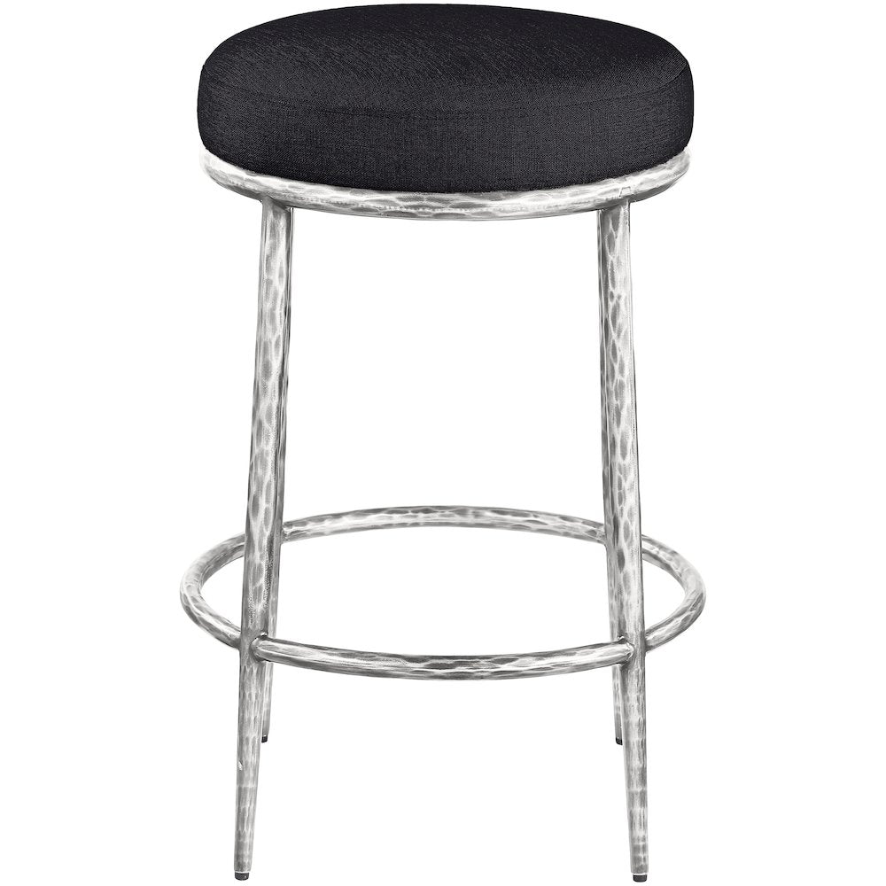 Ferro Black Linen Textured Performance Fabric Upholstered Counter Stool