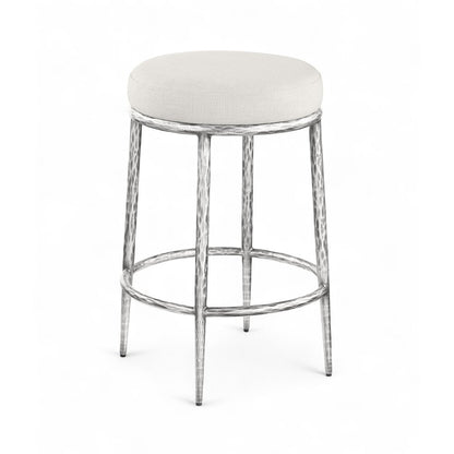 Ferro Cream Linen Textured Performance Fabric Upholstered Counter Stool