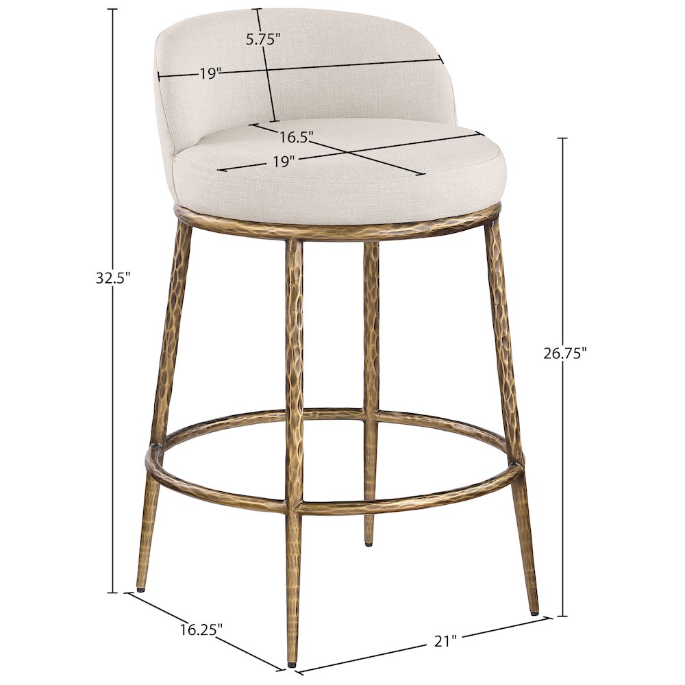 Ferro Beige Linen Textured Performance Fabric Upholstered Counter Stool