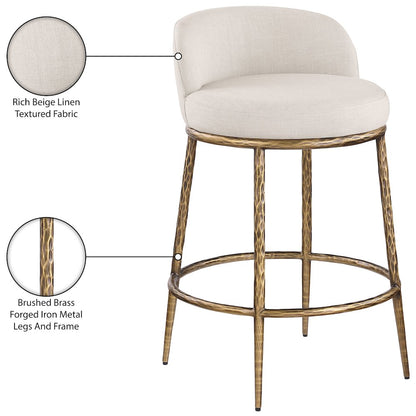 Ferro Beige Linen Textured Performance Fabric Upholstered Counter Stool