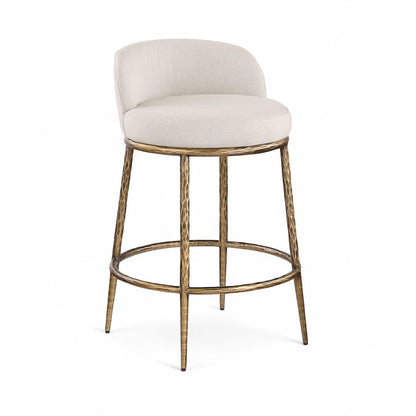 Ferro Beige Linen Textured Performance Fabric Upholstered Counter Stool