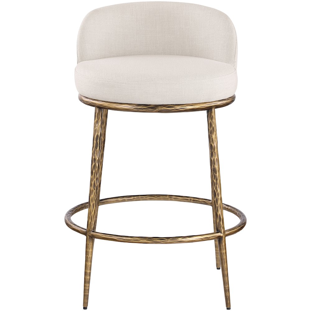 Ferro Beige Linen Textured Performance Fabric Upholstered Counter Stool