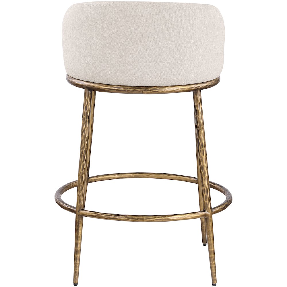 Ferro Beige Linen Textured Performance Fabric Upholstered Counter Stool