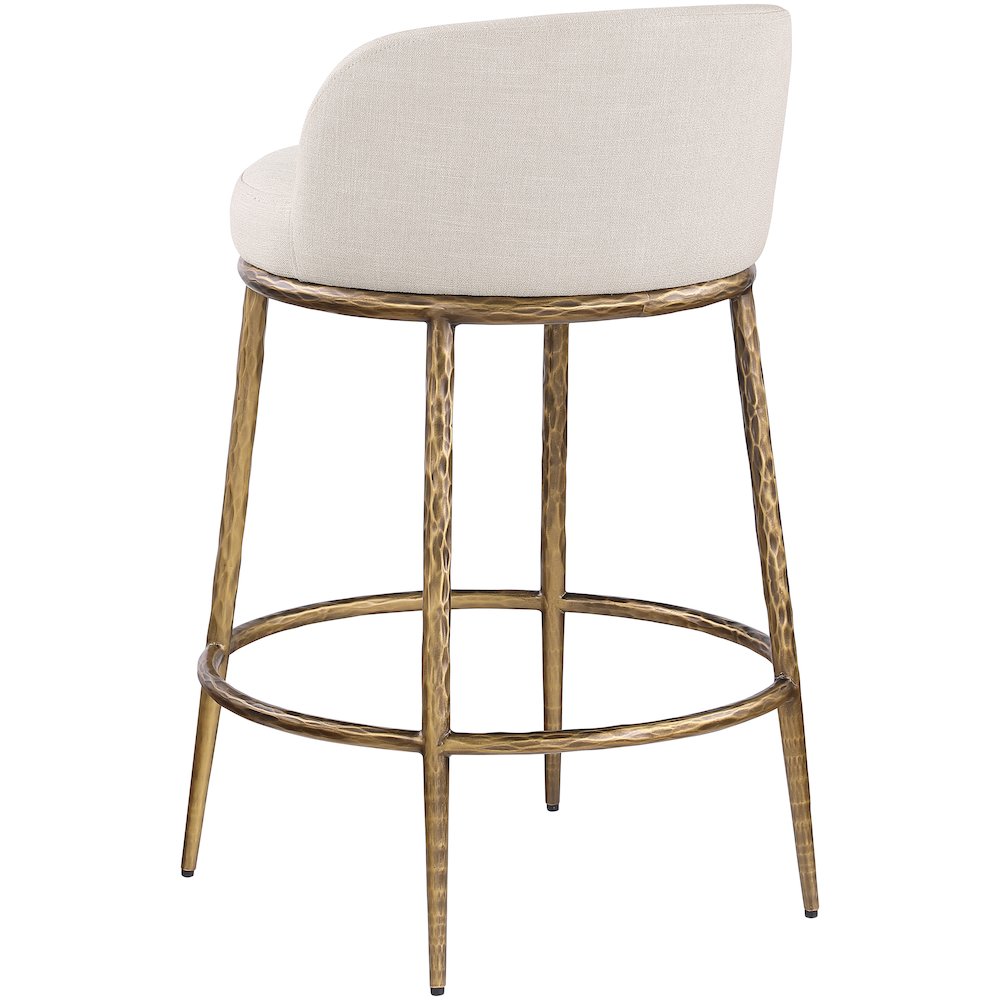 Ferro Beige Linen Textured Performance Fabric Upholstered Counter Stool