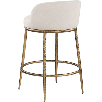 Ferro Beige Linen Textured Performance Fabric Upholstered Counter Stool