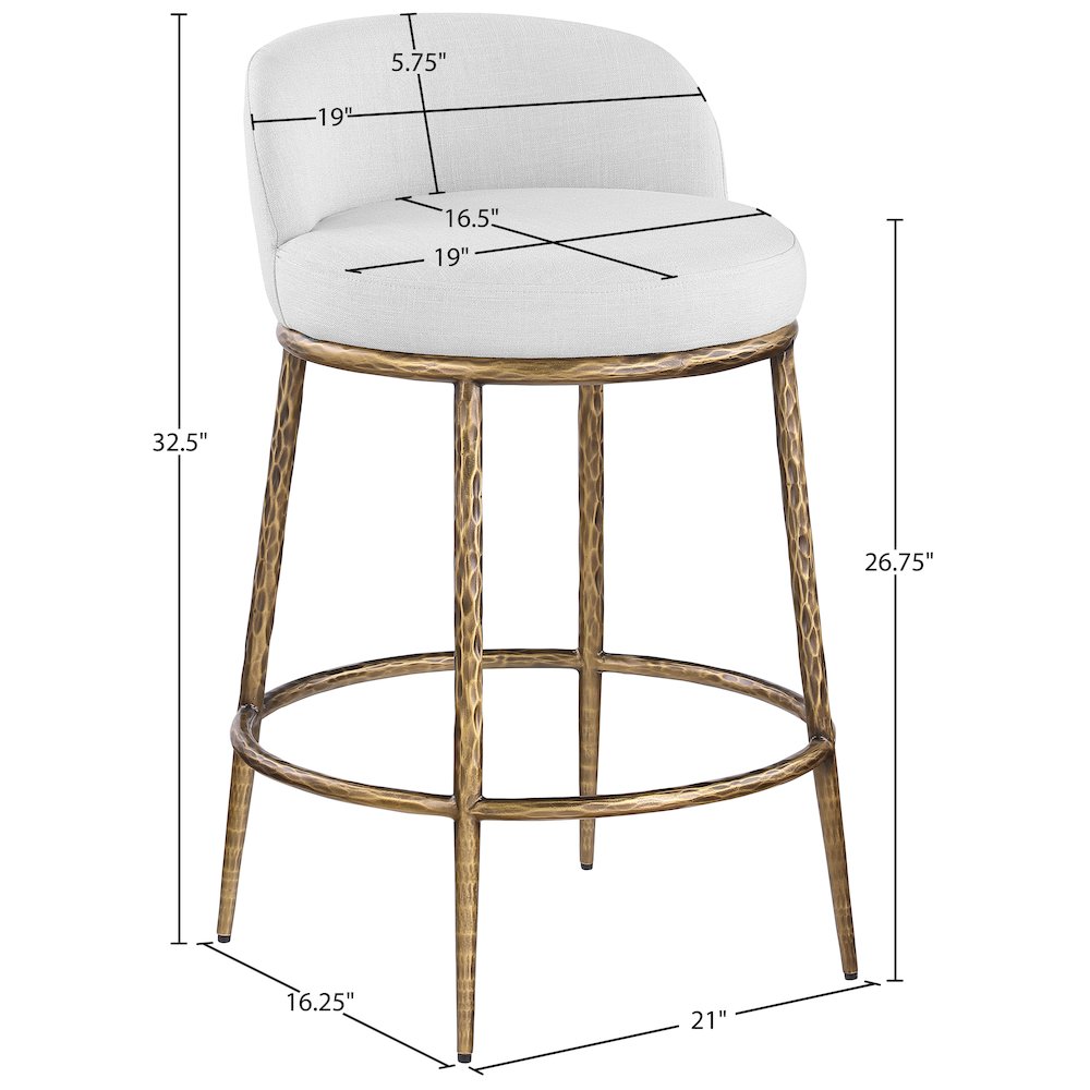Ferro White Linen Textured Performance Fabric Upholstered Counter Stool