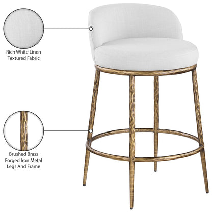 Ferro White Linen Textured Performance Fabric Upholstered Counter Stool