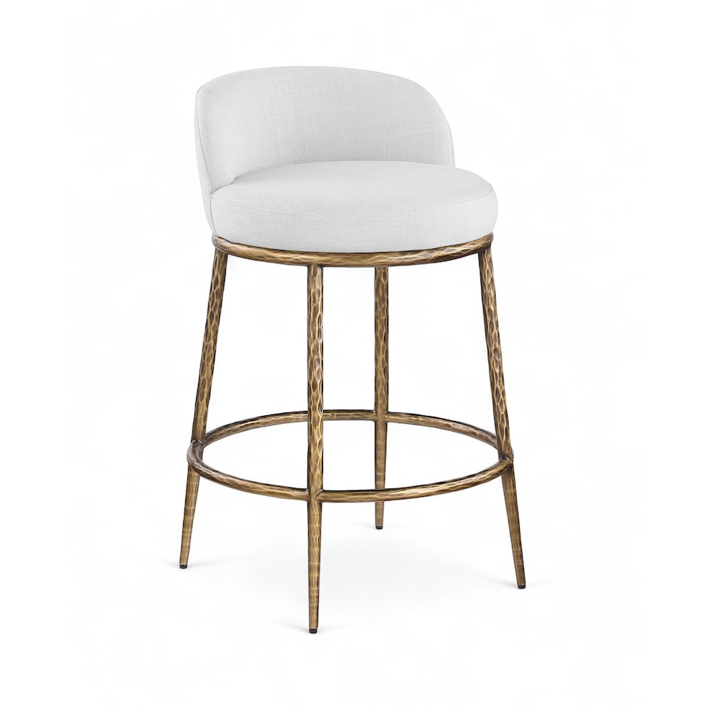 Ferro White Linen Textured Performance Fabric Upholstered Counter Stool