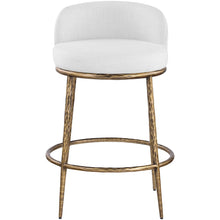 Ferro White Linen Textured Performance Fabric Upholstered Counter Stool