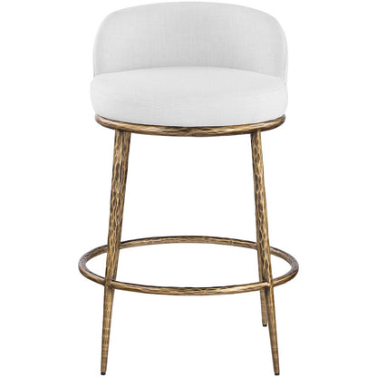 Ferro White Linen Textured Performance Fabric Upholstered Counter Stool