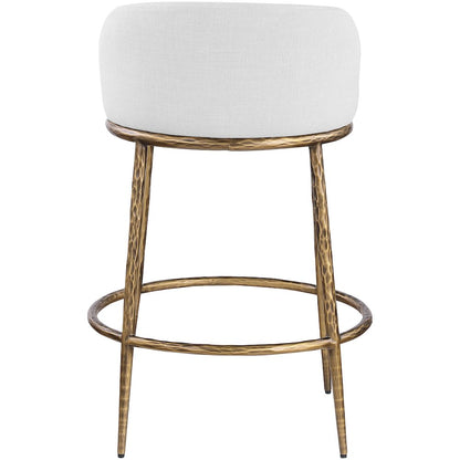 Ferro White Linen Textured Performance Fabric Upholstered Counter Stool