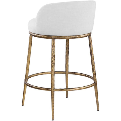 Ferro White Linen Textured Performance Fabric Upholstered Counter Stool
