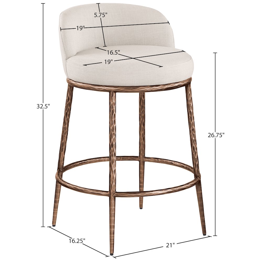 Ferro Beige Linen Textured Performance Fabric Upholstered Counter Stool