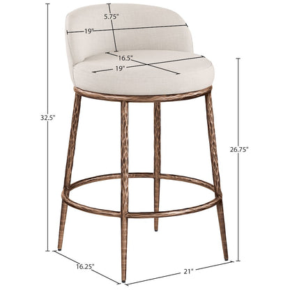Ferro Beige Linen Textured Performance Fabric Upholstered Counter Stool