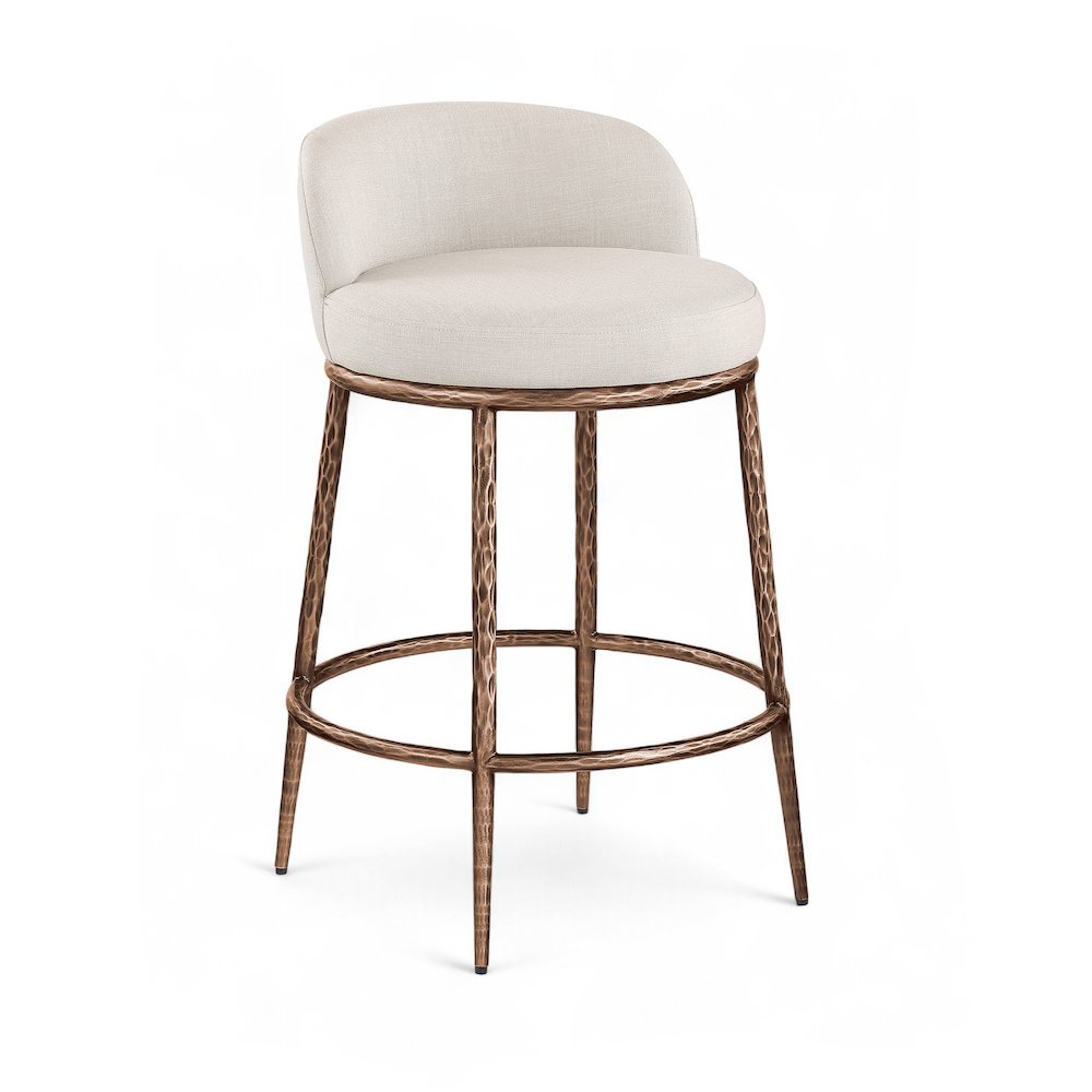 Ferro Beige Linen Textured Performance Fabric Upholstered Counter Stool