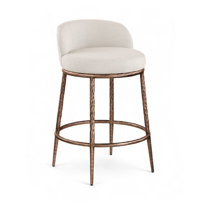 Ferro Beige Linen Textured Performance Fabric Upholstered Counter Stool