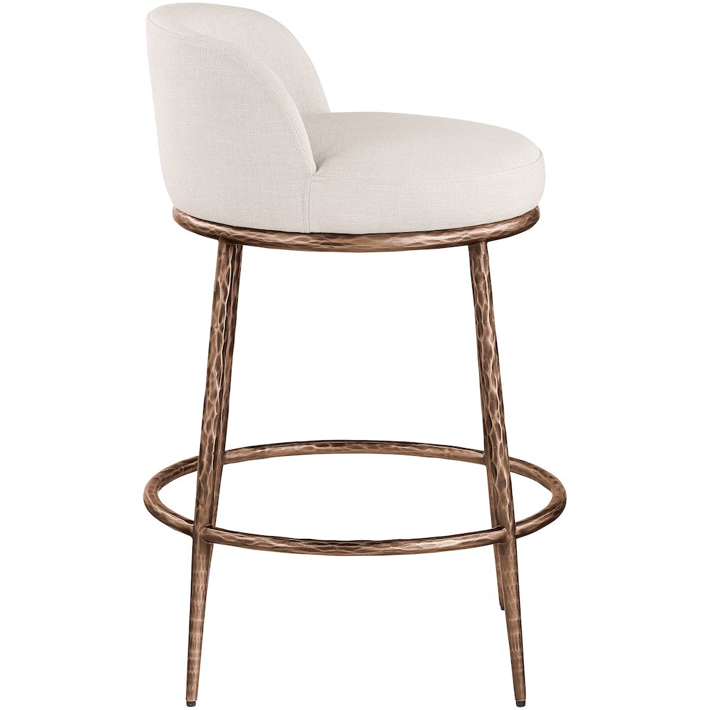 Ferro Beige Linen Textured Performance Fabric Upholstered Counter Stool