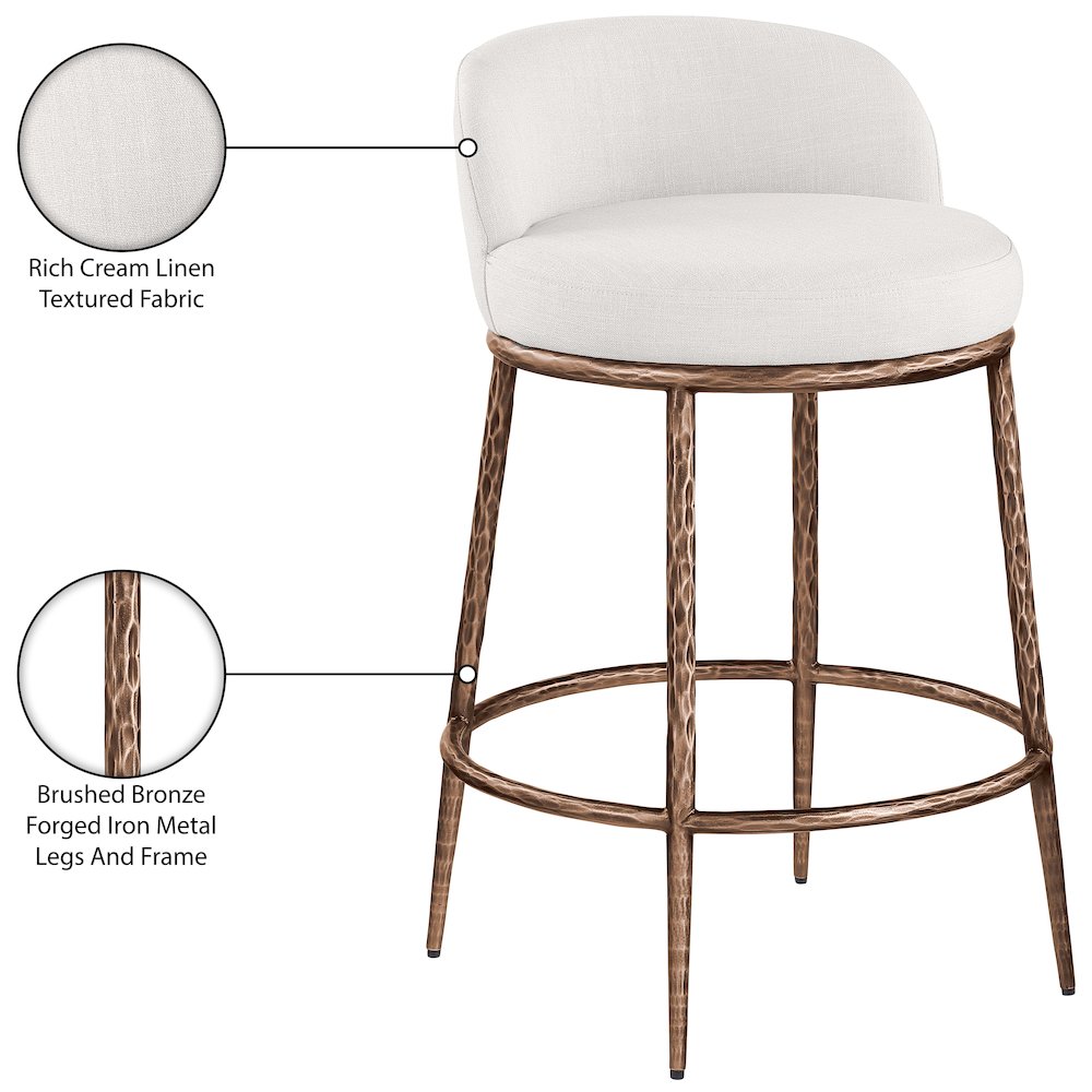 Ferro Cream Linen Textured Performance Fabric Upholstered Counter Stool