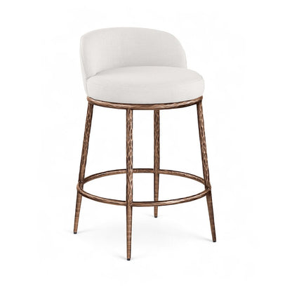 Ferro Cream Linen Textured Performance Fabric Upholstered Counter Stool