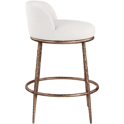 Ferro Cream Linen Textured Performance Fabric Upholstered Counter Stool