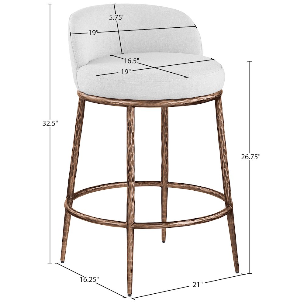 Ferro White Linen Textured Performance Fabric Upholstered Counter Stool