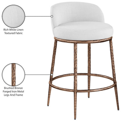 Ferro White Linen Textured Performance Fabric Upholstered Counter Stool