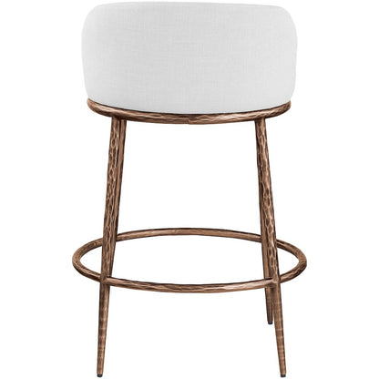 Ferro White Linen Textured Performance Fabric Upholstered Counter Stool