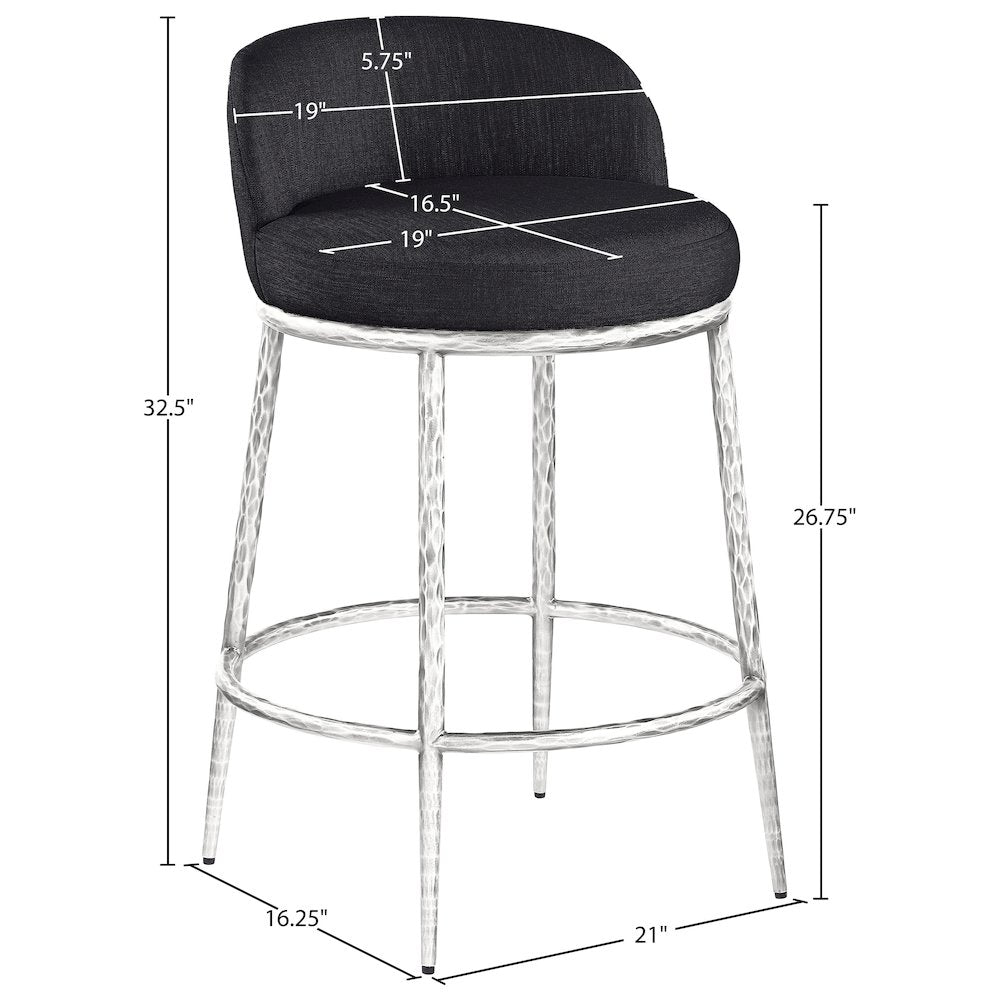 Ferro Black Linen Textured Performance Fabric Upholstered Counter Stool