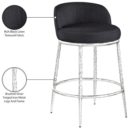 Ferro Black Linen Textured Performance Fabric Upholstered Counter Stool