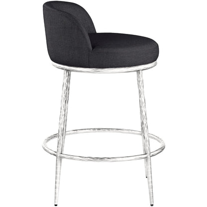 Ferro Black Linen Textured Performance Fabric Upholstered Counter Stool