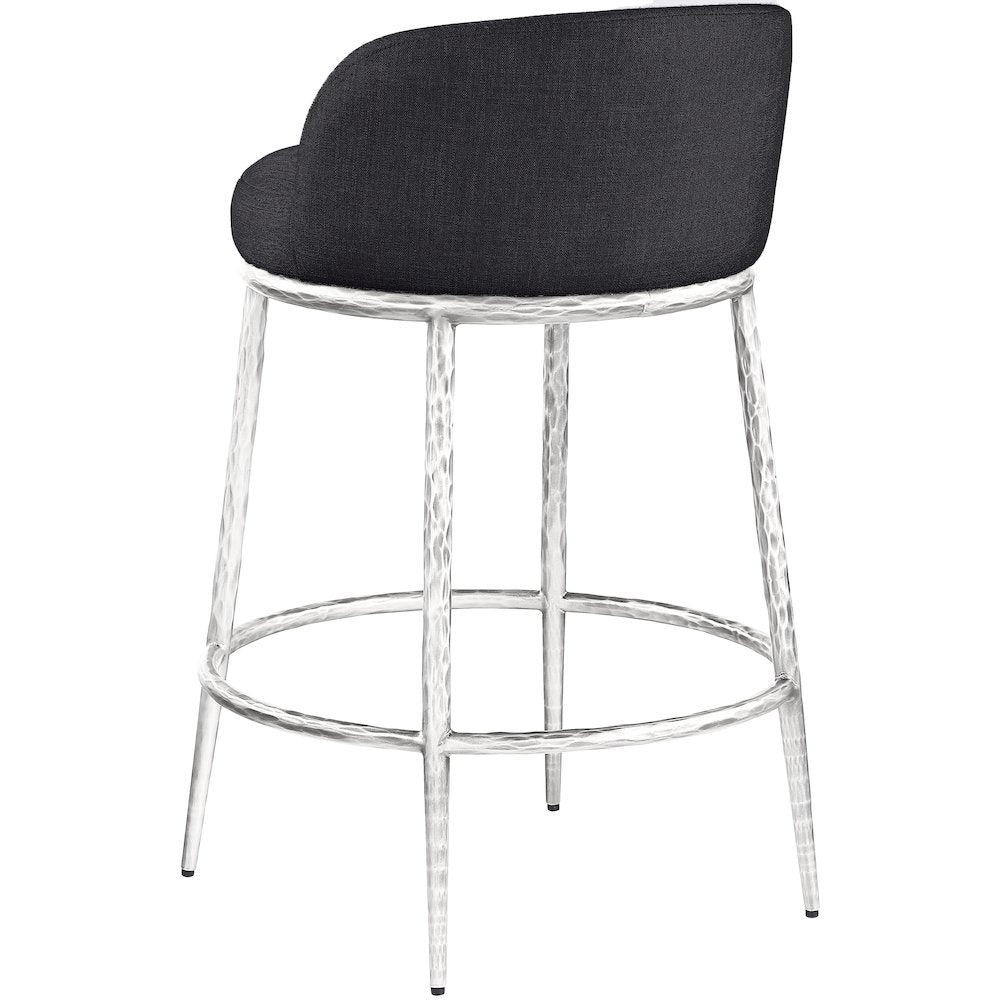Ferro Black Linen Textured Performance Fabric Upholstered Counter Stool