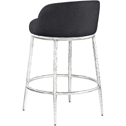 Ferro Black Linen Textured Performance Fabric Upholstered Counter Stool