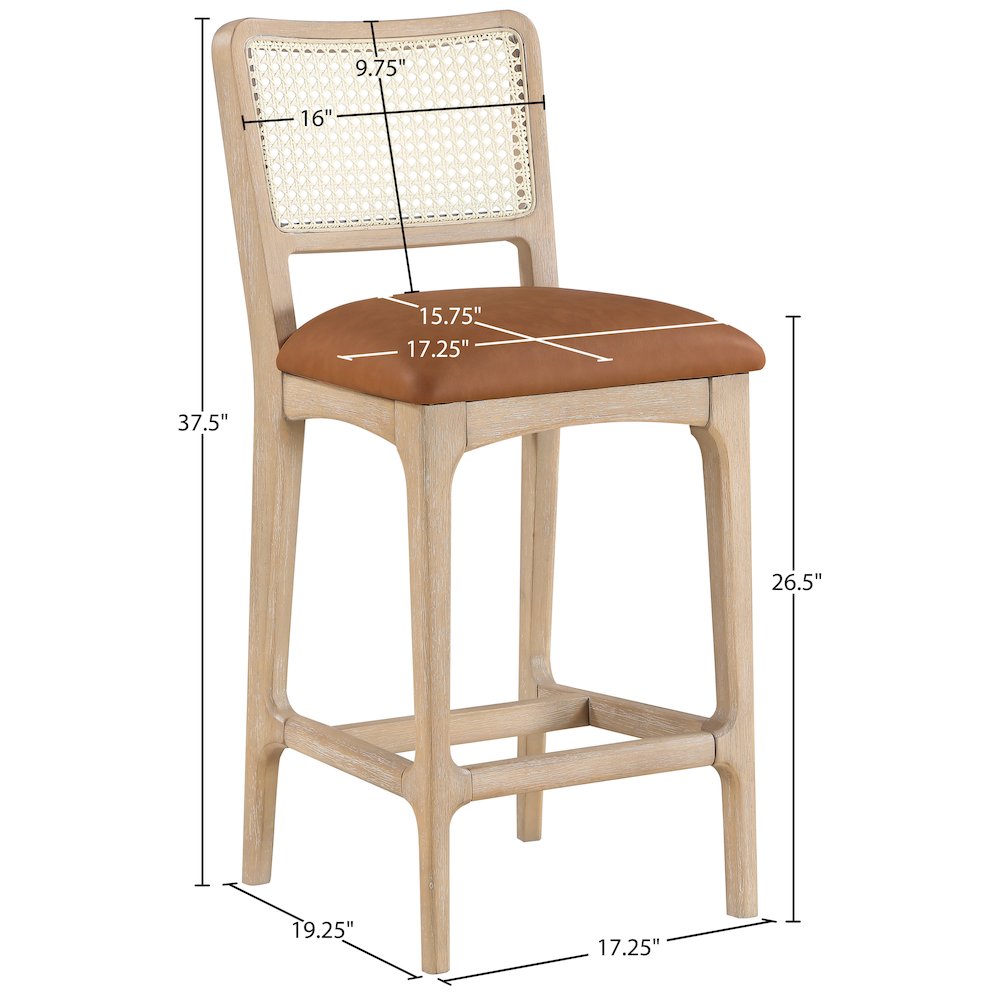 Atrium Cognac Vegan Leather Upholstered Counter Stool, Set of 2