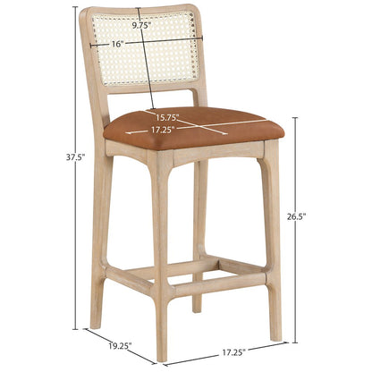 Atrium Cognac Vegan Leather Upholstered Counter Stool, Set of 2