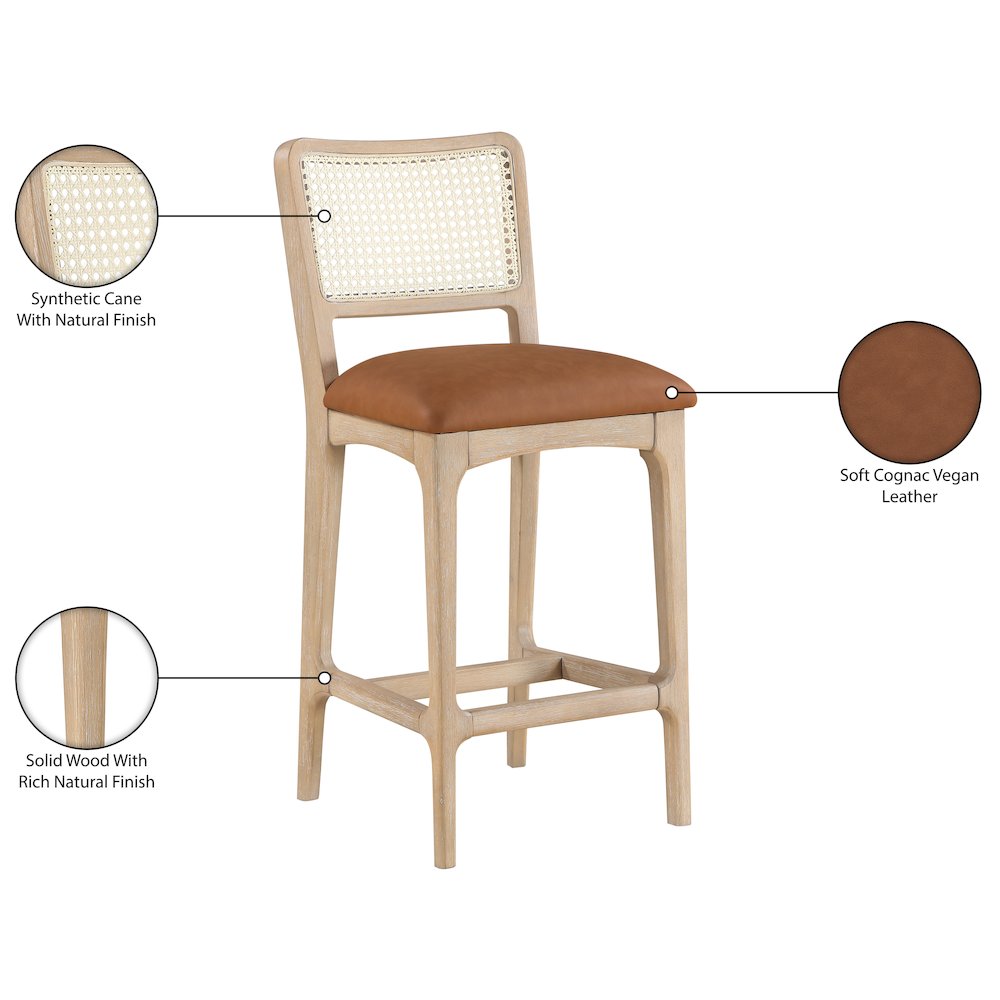 Atrium Cognac Vegan Leather Upholstered Counter Stool, Set of 2