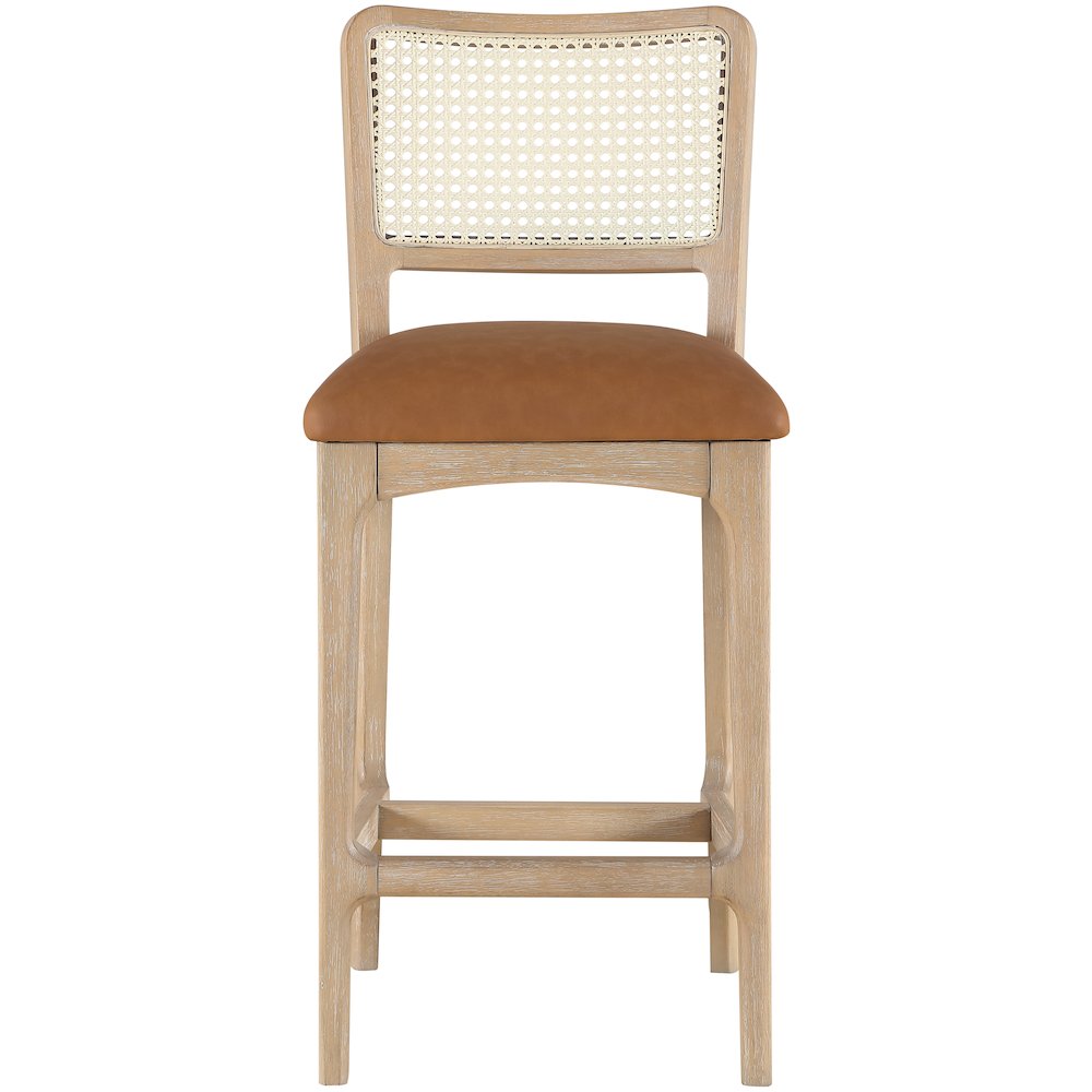 Atrium Cognac Vegan Leather Upholstered Counter Stool, Set of 2