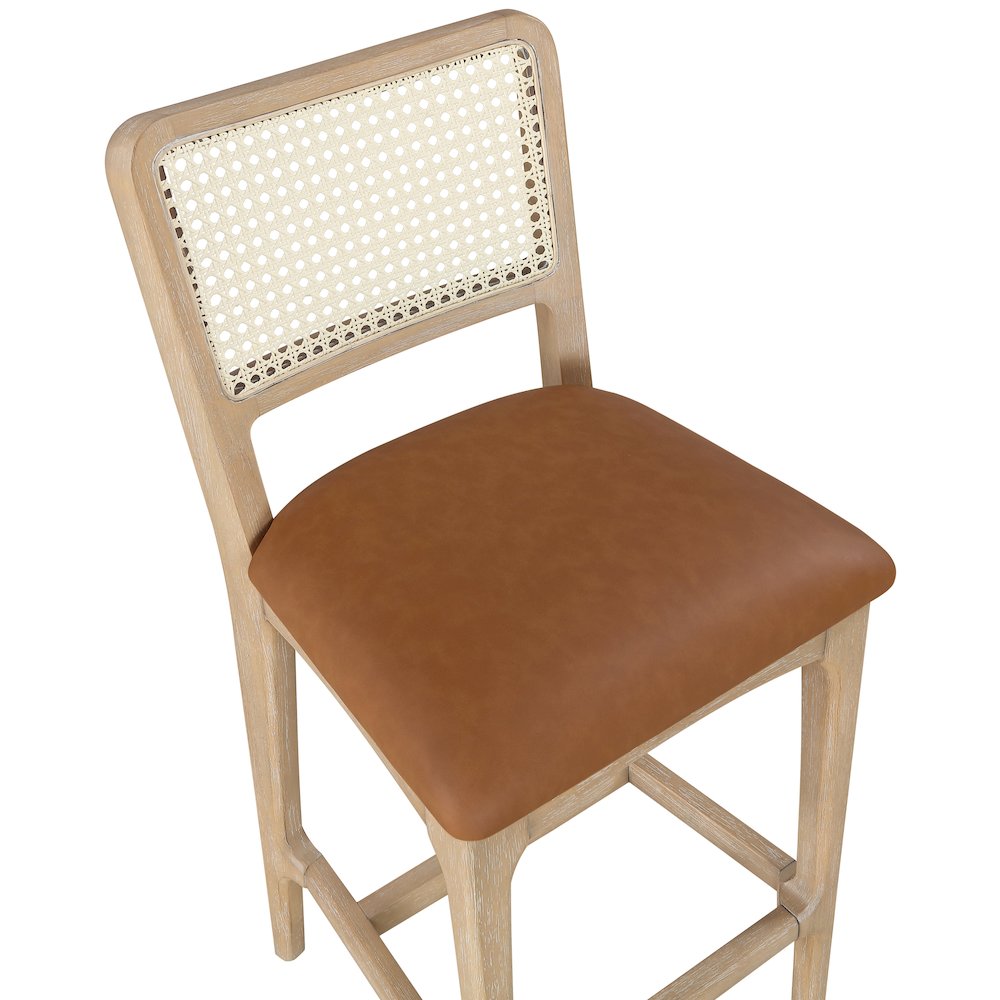 Atrium Cognac Vegan Leather Upholstered Counter Stool, Set of 2