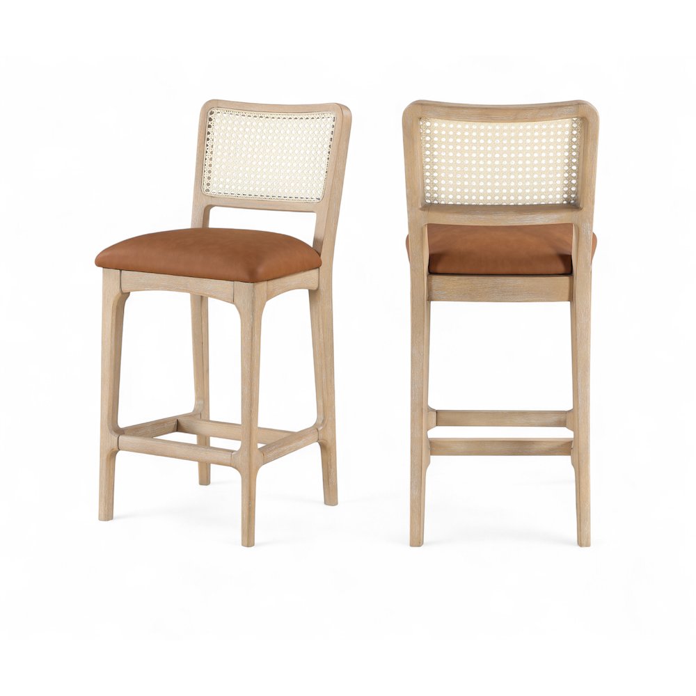 Atrium Cognac Vegan Leather Upholstered Counter Stool, Set of 2