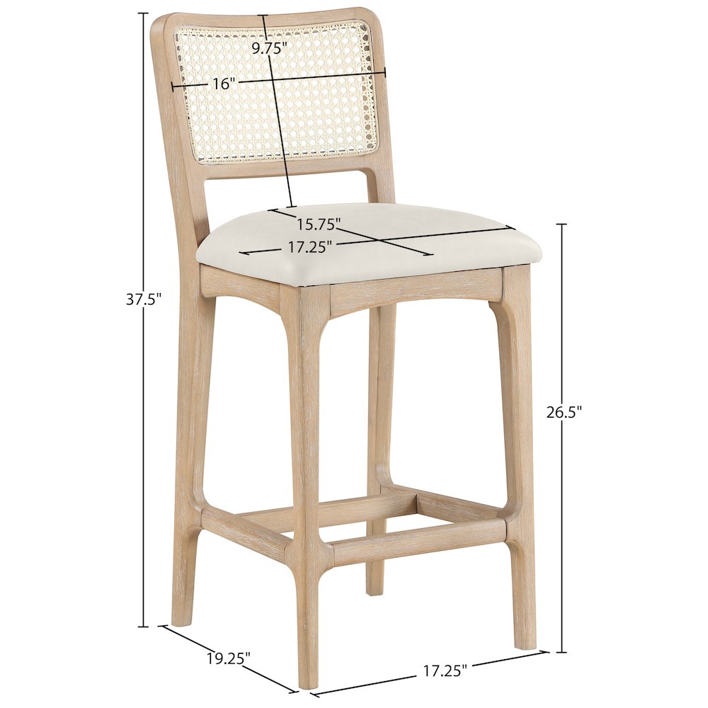 Atrium Cream Vegan Leather Upholstered Counter Stool, Set of 2