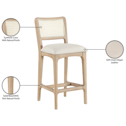 Atrium Cream Vegan Leather Upholstered Counter Stool, Set of 2