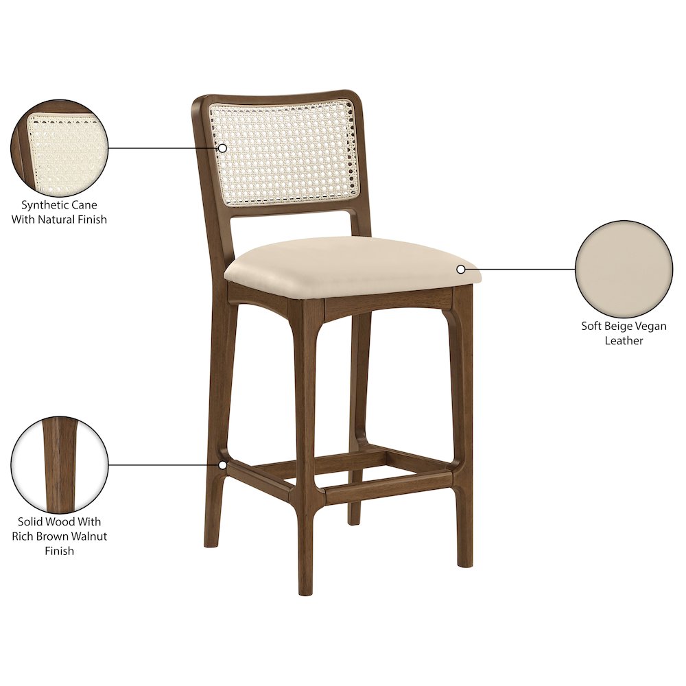 Atrium Beige Vegan Leather Upholstered Counter Stool, Set of 2