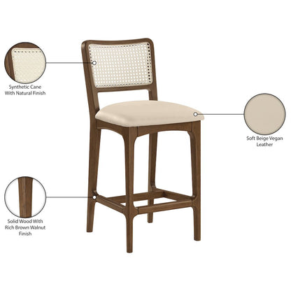 Atrium Beige Vegan Leather Upholstered Counter Stool, Set of 2
