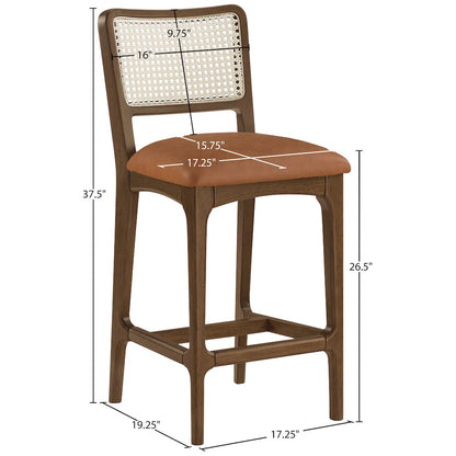 Atrium Cognac Vegan Leather Upholstered Counter Stool, Set of 2