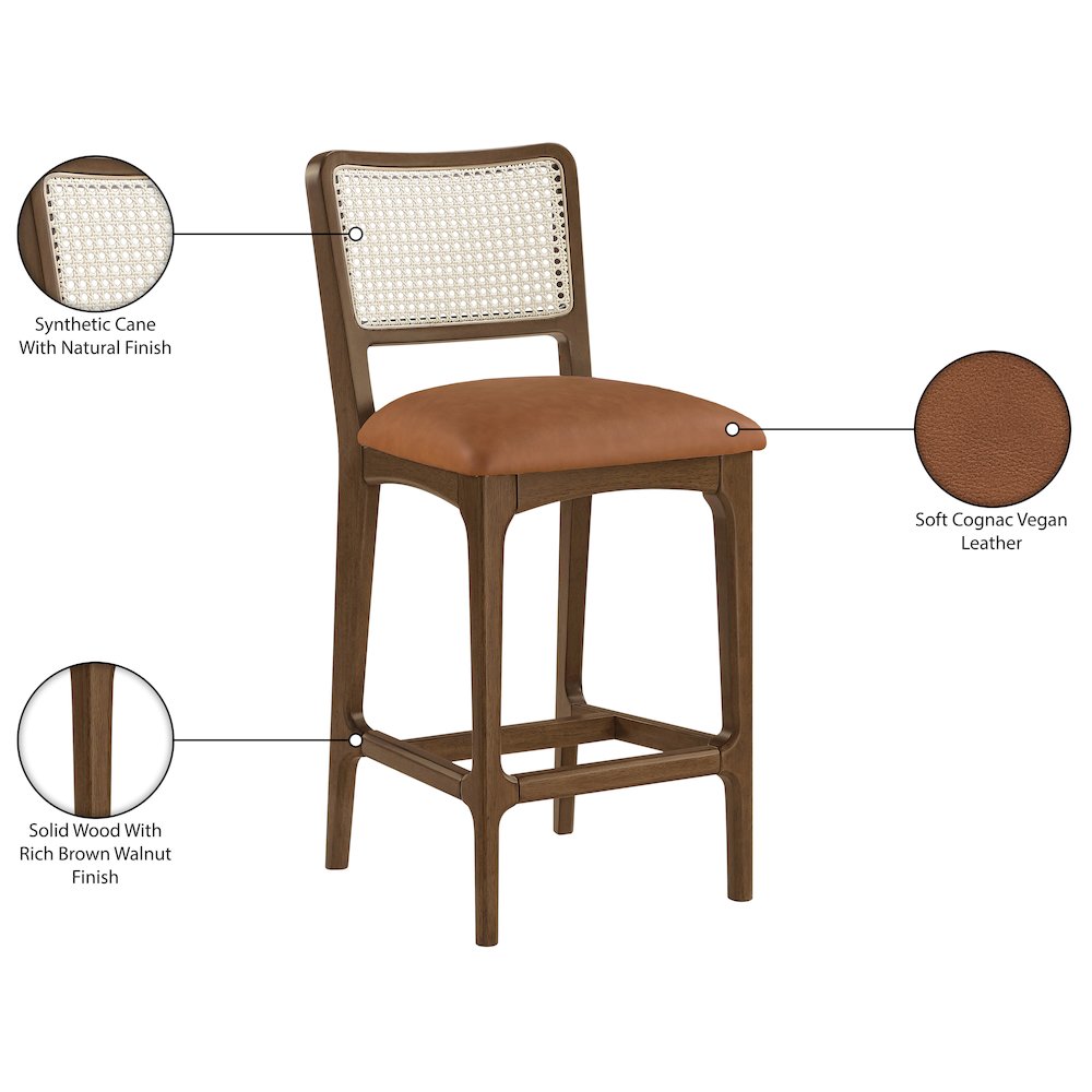 Atrium Cognac Vegan Leather Upholstered Counter Stool, Set of 2