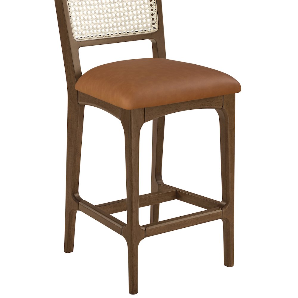 Atrium Cognac Vegan Leather Upholstered Counter Stool, Set of 2