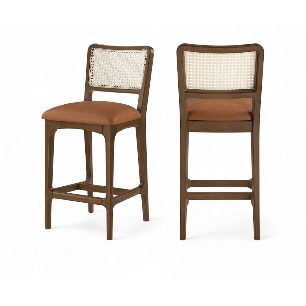 Atrium Cognac Vegan Leather Upholstered Counter Stool, Set of 2