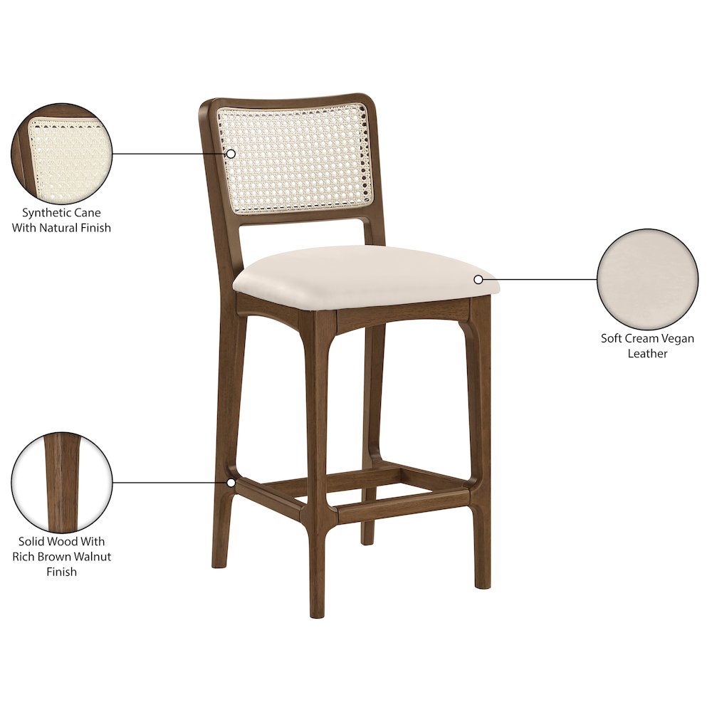 Atrium Cream Vegan Leather Upholstered Counter Stool, Set of 2