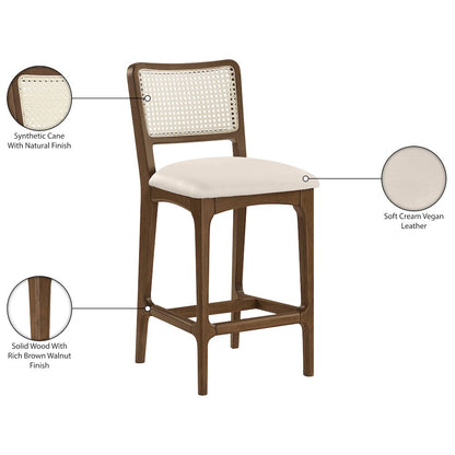 Atrium Cream Vegan Leather Upholstered Counter Stool, Set of 2