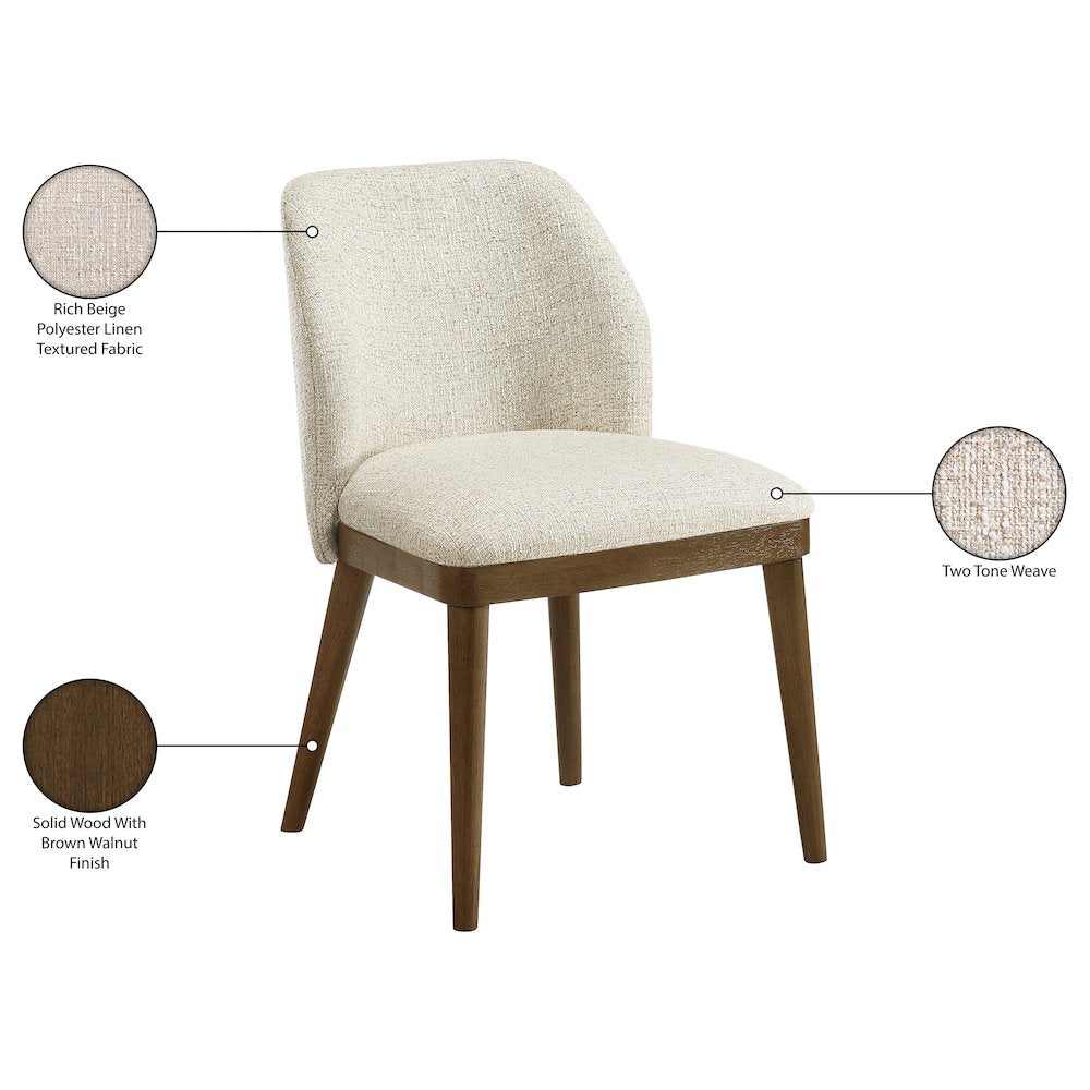 Valeo Beige Linen Textured Fabric Upholstered Dining Chair, Set of 2